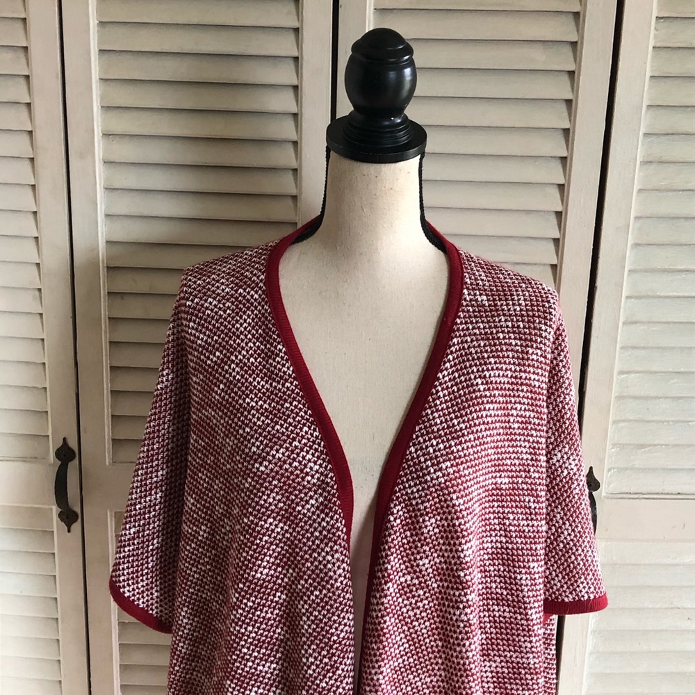 Umgee Red & White Square Open Front Knit Cardigan - image 2
